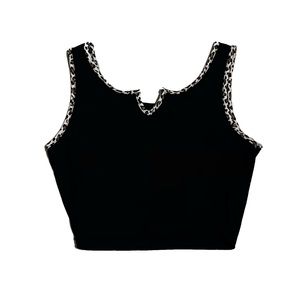 leopard trim rubbed tank top